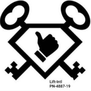 A logo with two crossed keys and a thumbs-up symbol in the center.