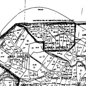 Black-and-white cadastral map showing land plots and boundaries.
