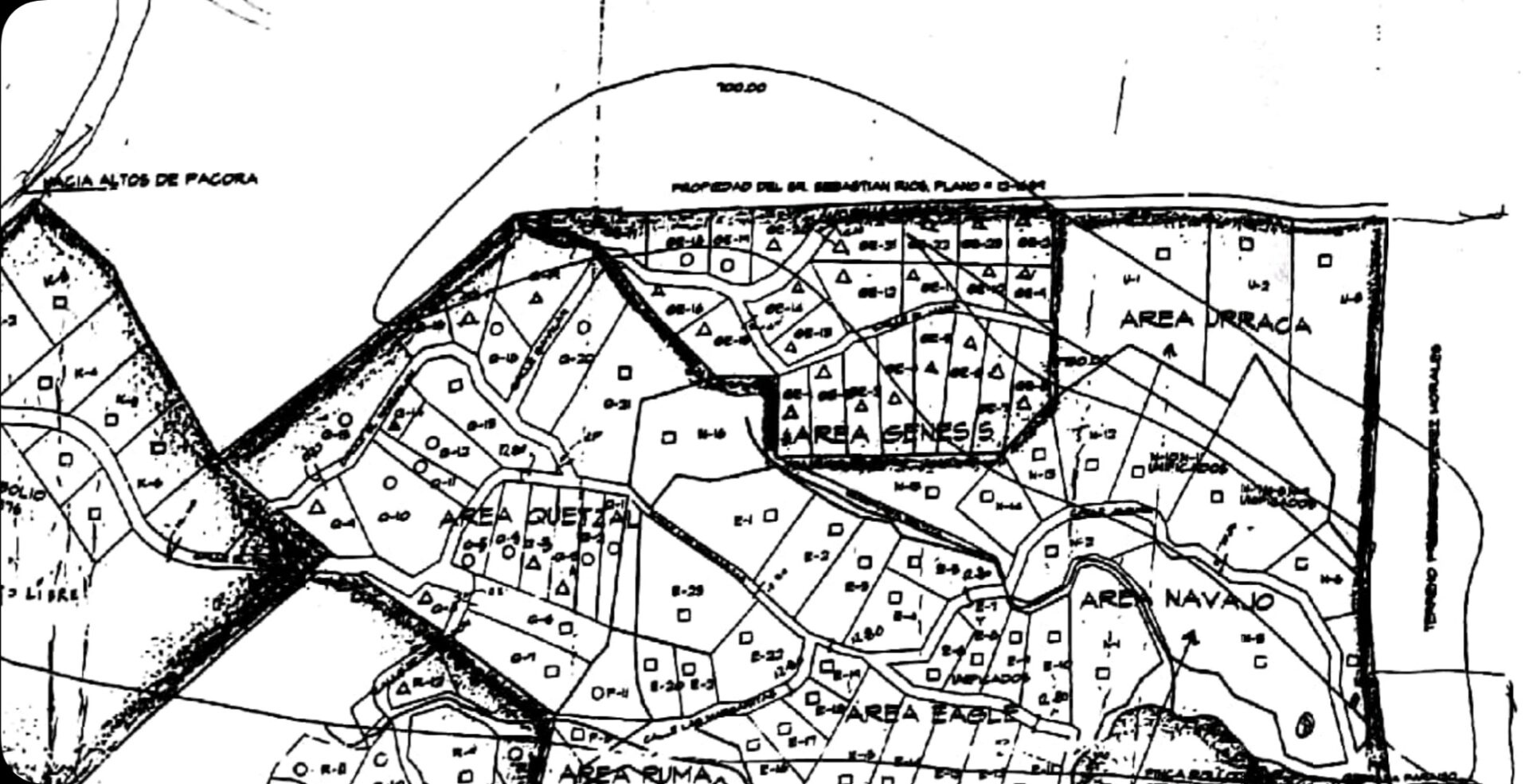 Black-and-white cadastral map showing land plots and boundaries.